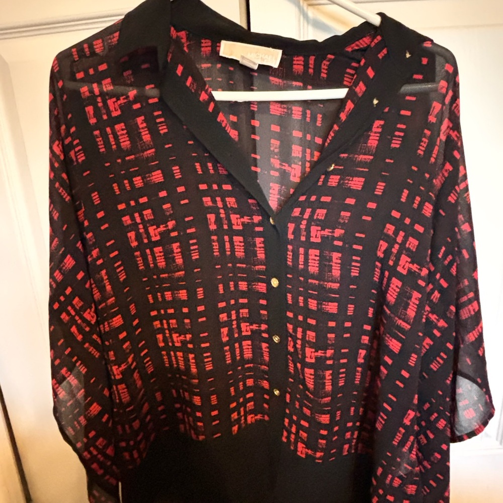MICHAEL Michael Kors Black and Red Geometric Blouse